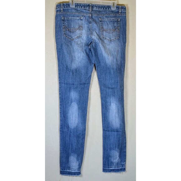 Mossimo Juniors Jeans Slim Skinny 15R Low Rise, Frayed Hem, Vintage, Thrashed - Picture 2 of 11
